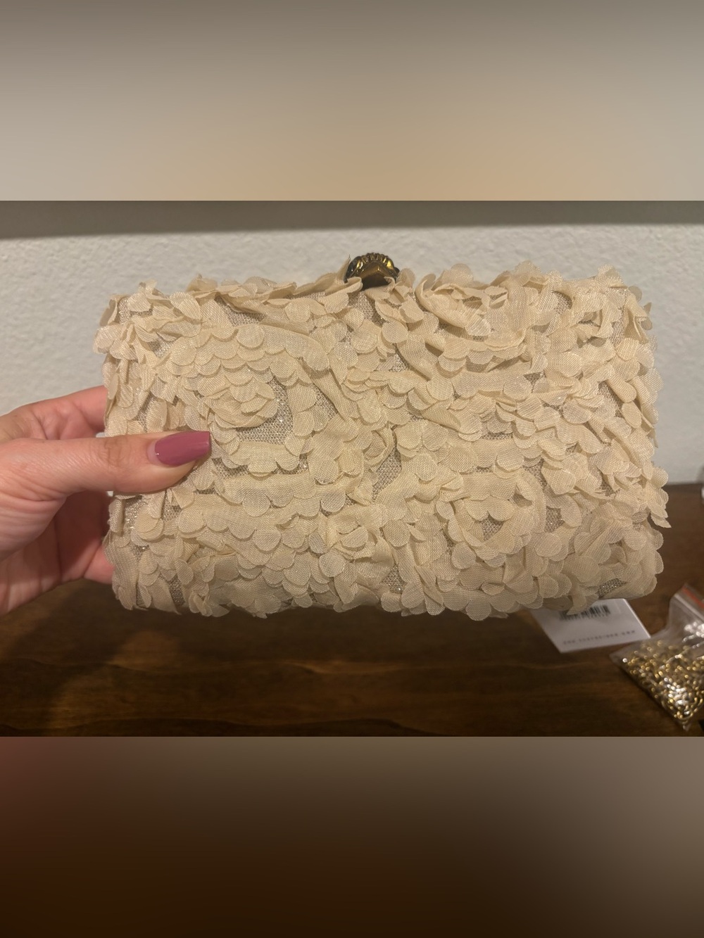 Kurt Geiger cream floral ruffle frame clutch - Picture 3 of 13